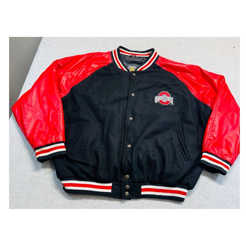 Steve & Barrys Varsity Jacket Mens XXL Black Red Ohio State Buckeyes Letterman